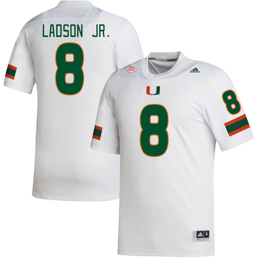 Men #8 Frank Ladson Jr. Miami Hurricanes College Football Jerseys Stitched-White - Click Image to Close